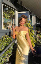 Women's Satin Off Shoulder Open Back Maxi Dress