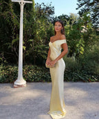Women's Satin Off Shoulder Open Back Maxi Dress