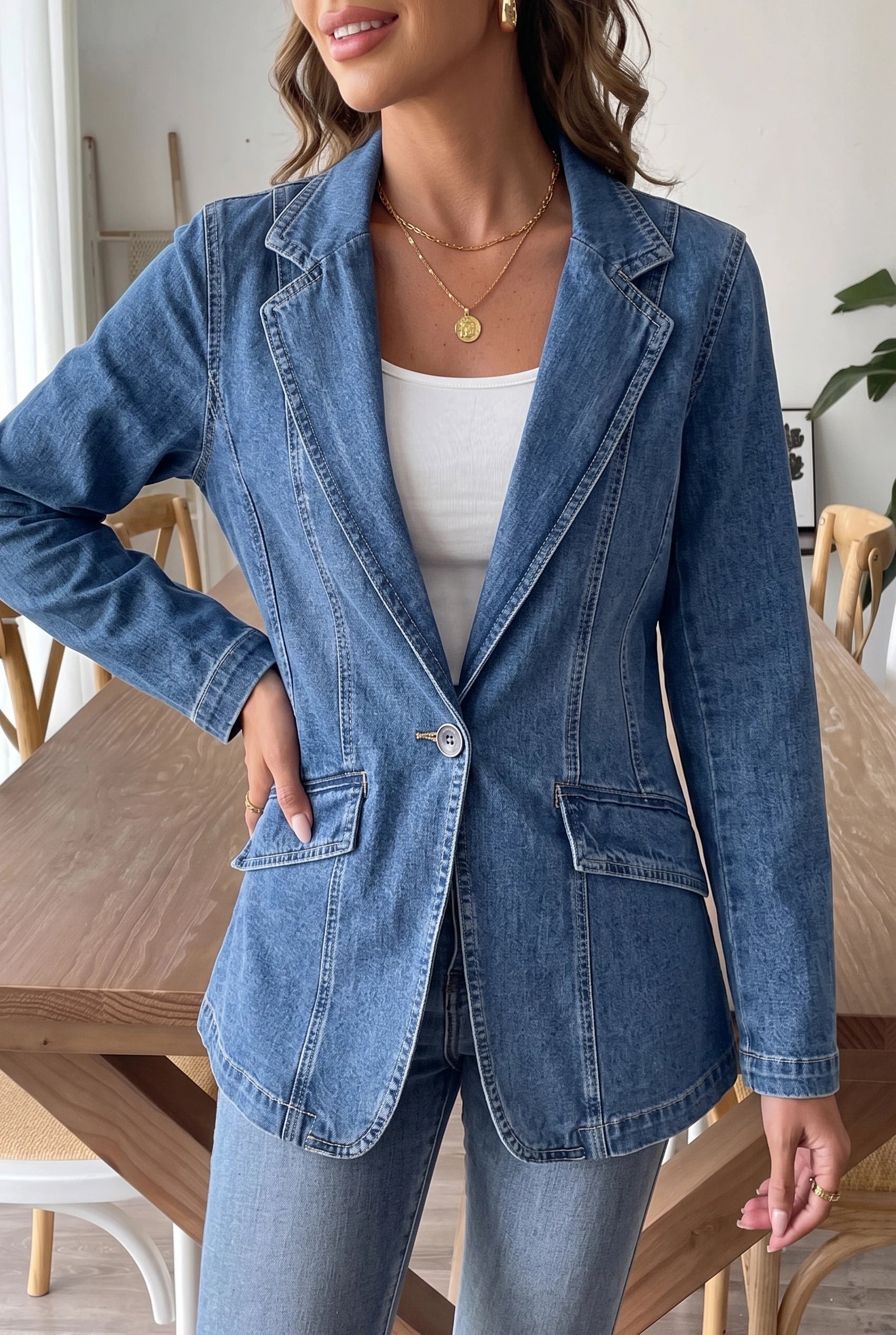 Women's Fitted Denim Blazer – Single Button