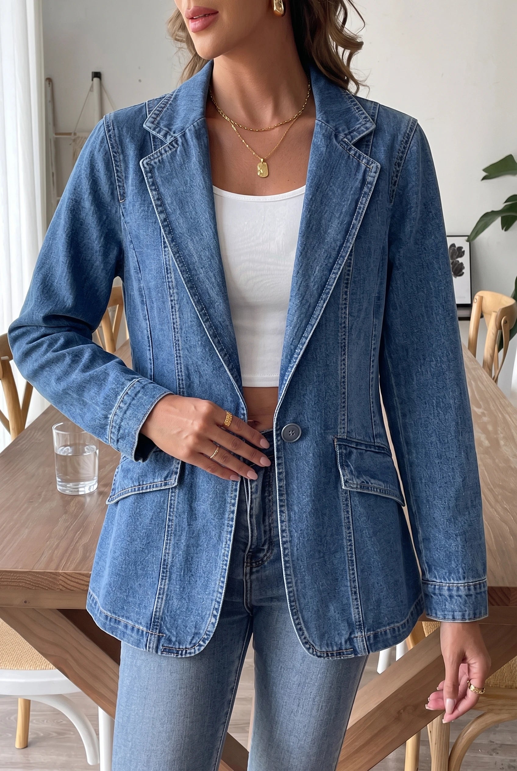 Women's Fitted Denim Blazer – Single Button