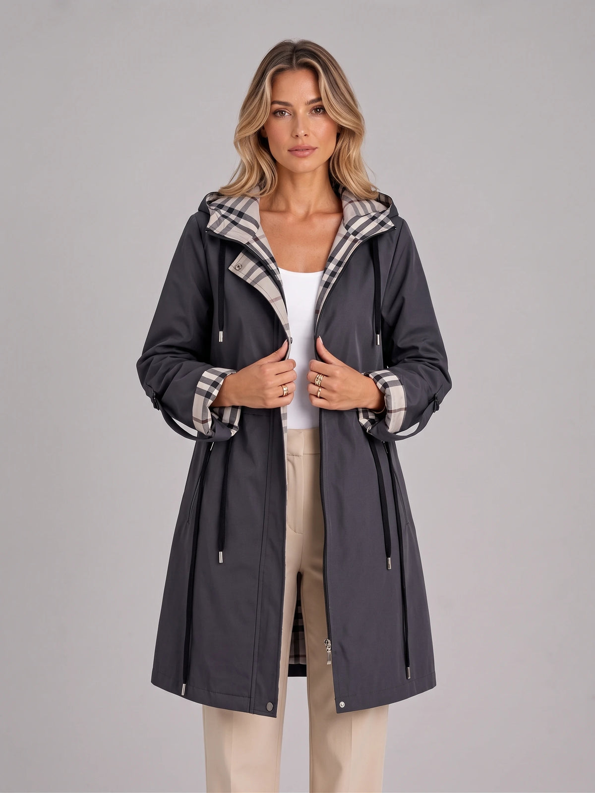 Women's Hooded Longline Parka Coat – Zip Up Lightweight Jacket