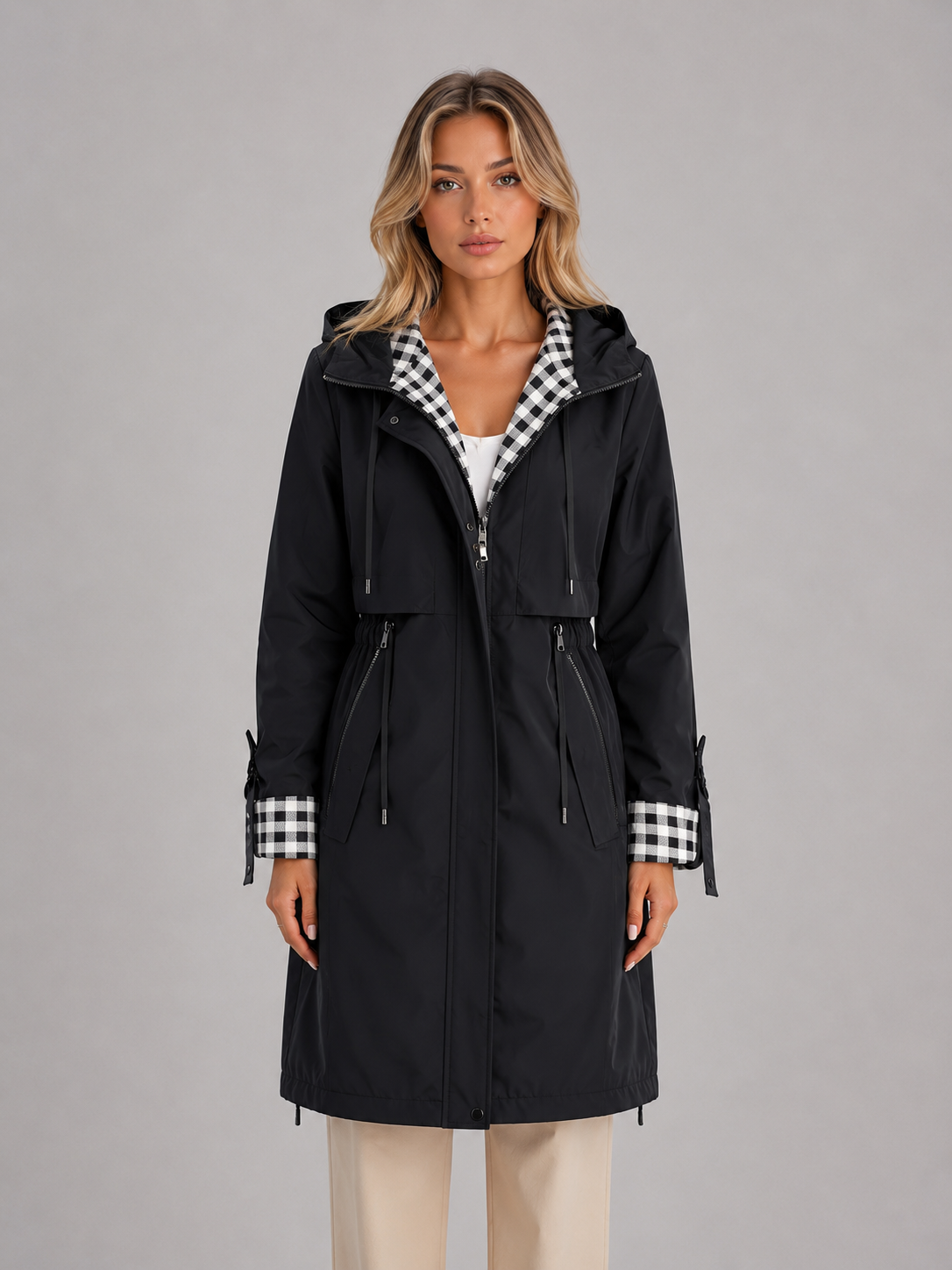 Women's Hooded Longline Parka Coat – Zip Up Lightweight Jacket