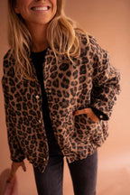 Women's Leopard Print Snap-Button Bomber Jacket