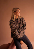 Women's Leopard Print Snap-Button Bomber Jacket