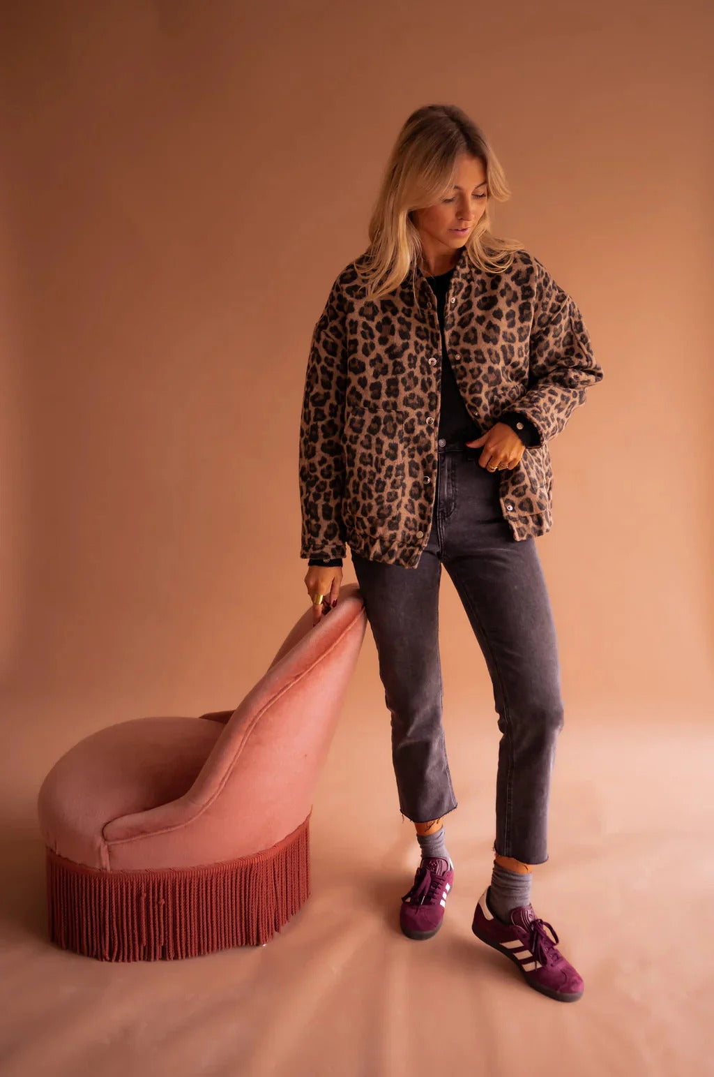 Women's Leopard Print Snap-Button Bomber Jacket