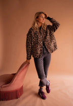Women's Leopard Print Snap-Button Bomber Jacket
