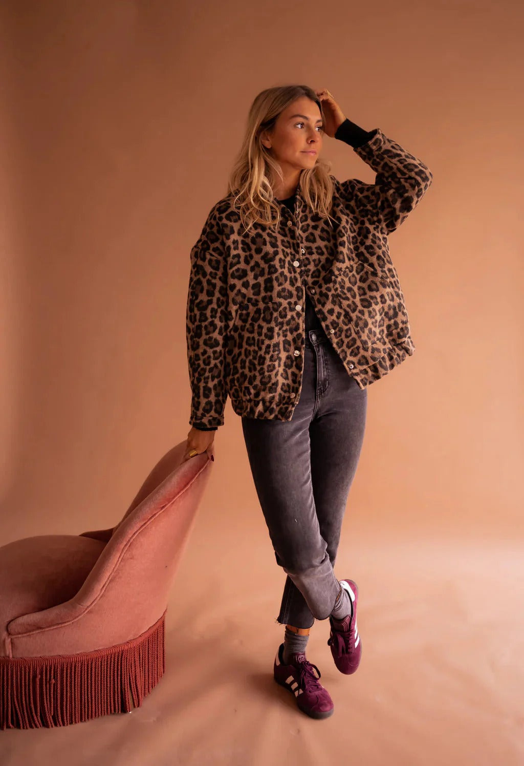 Women's Leopard Print Snap-Button Bomber Jacket