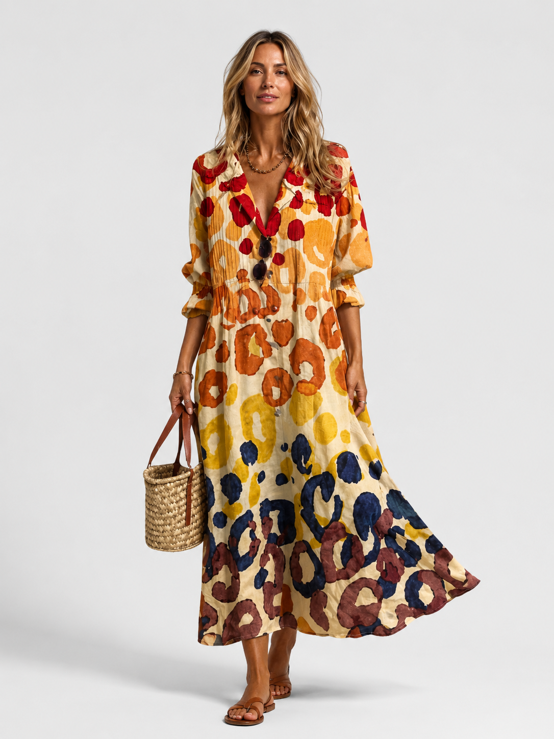 Women's Abstract Print Shirt Maxi Dress