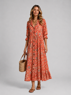 Women's Abstract Print Shirt Maxi Dress