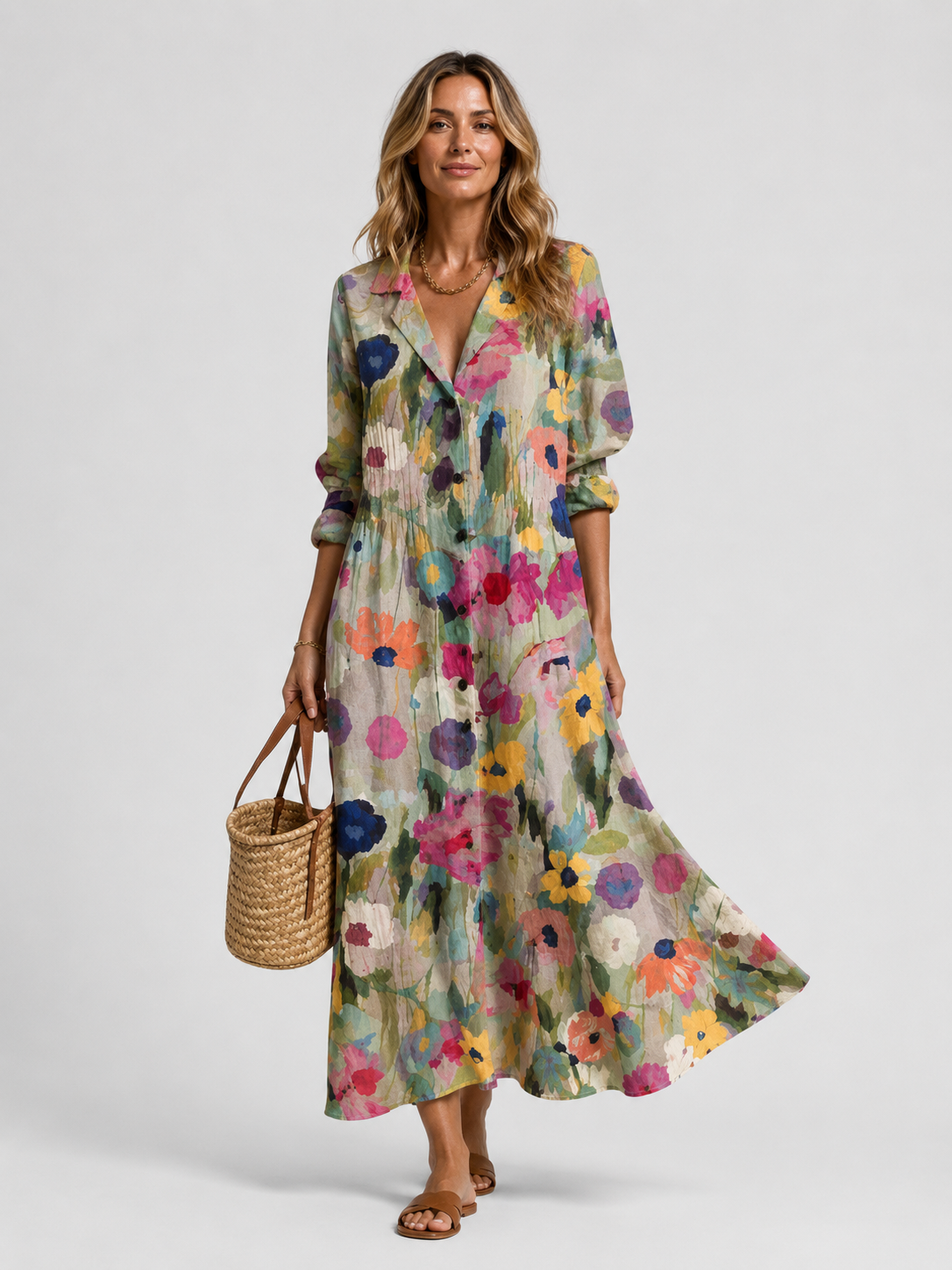 Women's Abstract Print Shirt Maxi Dress