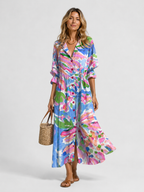 Women's Abstract Print Shirt Maxi Dress