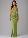 Women's Satin Ruched Waist Maxi Dress