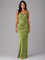 Women's Satin Ruched Waist Maxi Dress