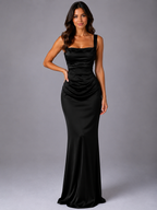 Women's Satin Ruched Waist Maxi Dress