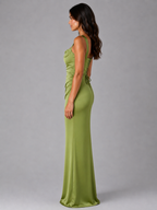 Women's Satin Ruched Waist Maxi Dress