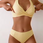 Women's Striped Halter Bikini Set – Cross-Back