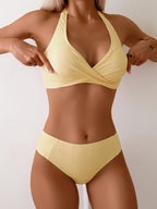 Women's Striped Halter Bikini Set – Cross-Back