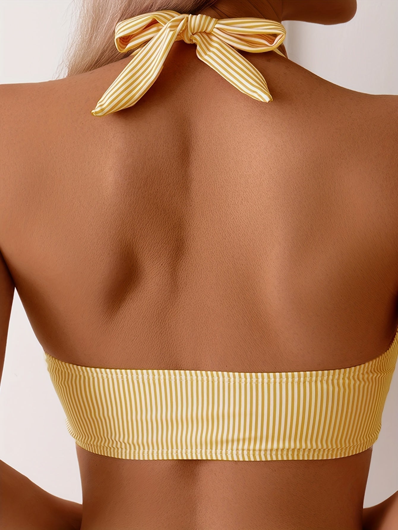 Women's Striped Halter Bikini Set – Cross-Back