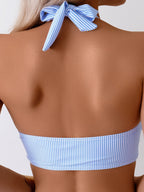 Women's Striped Halter Bikini Set – Cross-Back