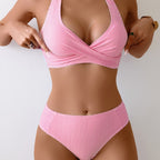 Women's Striped Halter Bikini Set – Cross-Back