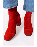 Women's Suede Boots - Square Toe Heeled