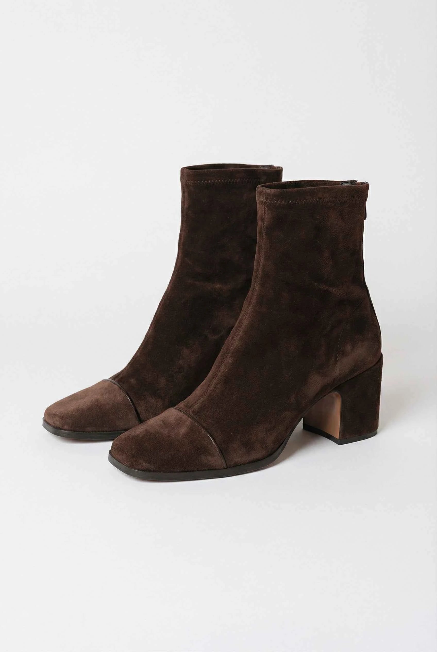 Women's Suede Boots - Square Toe Heeled