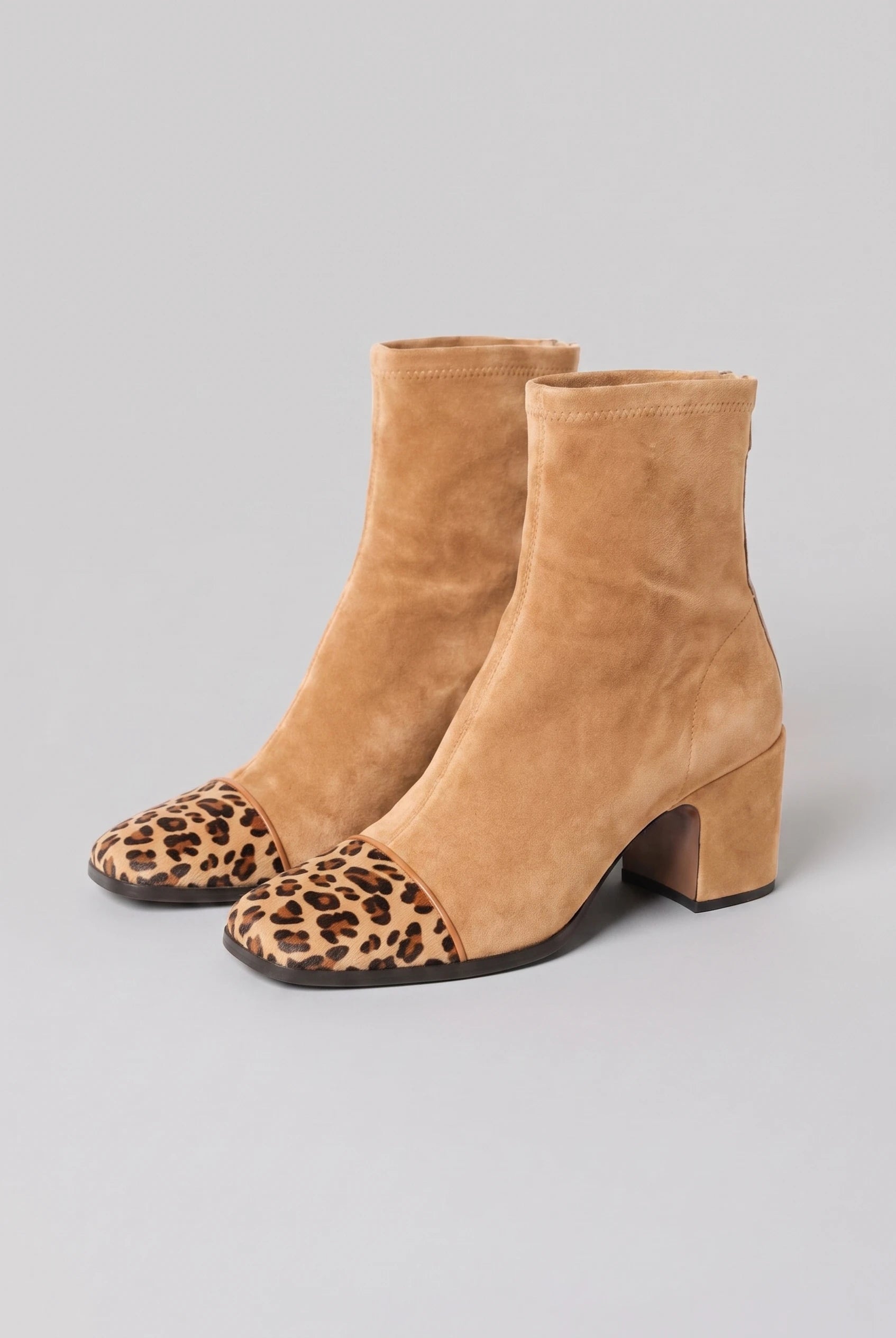 Women's Suede Boots - Square Toe Heeled