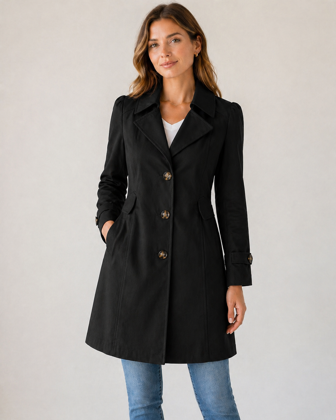 Women's Tailored Button Front Trench Coat
