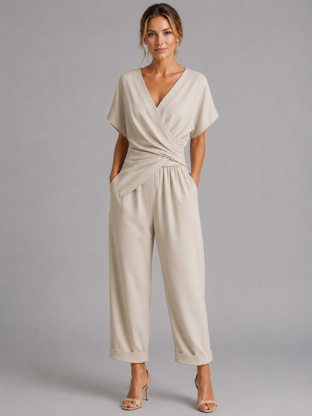Women's Wrap Front Co-Ord Set – Wide-Leg Trousers