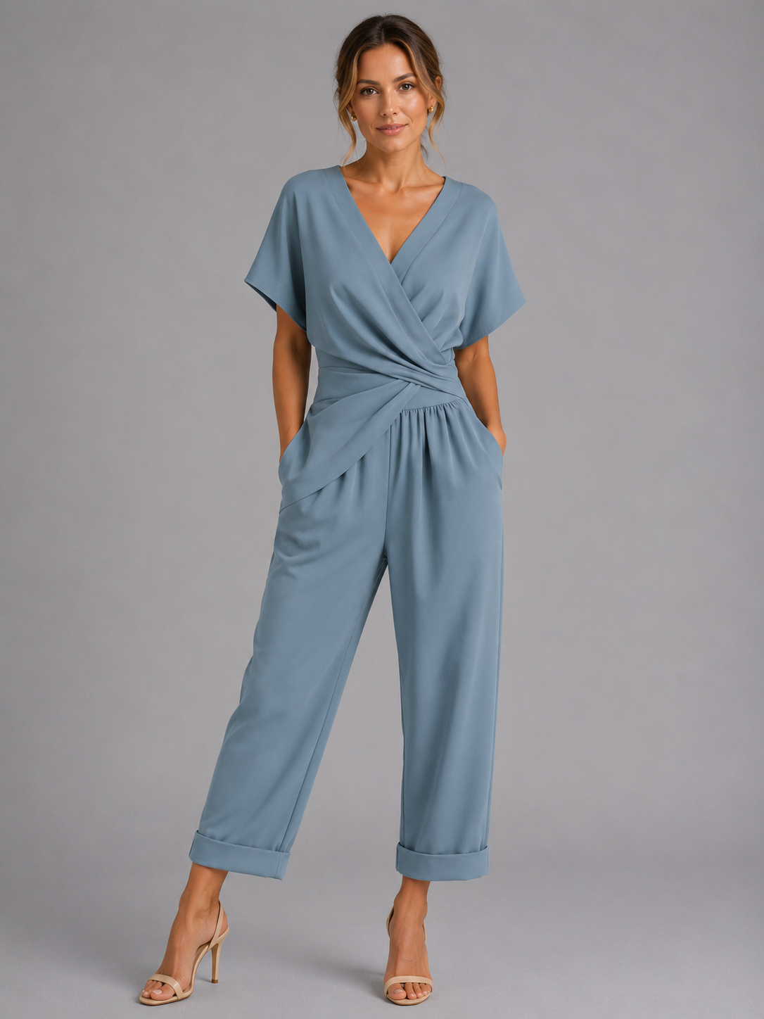Women's Wrap Front Co-Ord Set – Wide-Leg Trousers