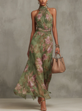 Elegant Halter Floral Maxi Dress