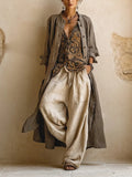 Women's Linen 3-Piece Set – Duster Coat & Wide-Leg Trousers