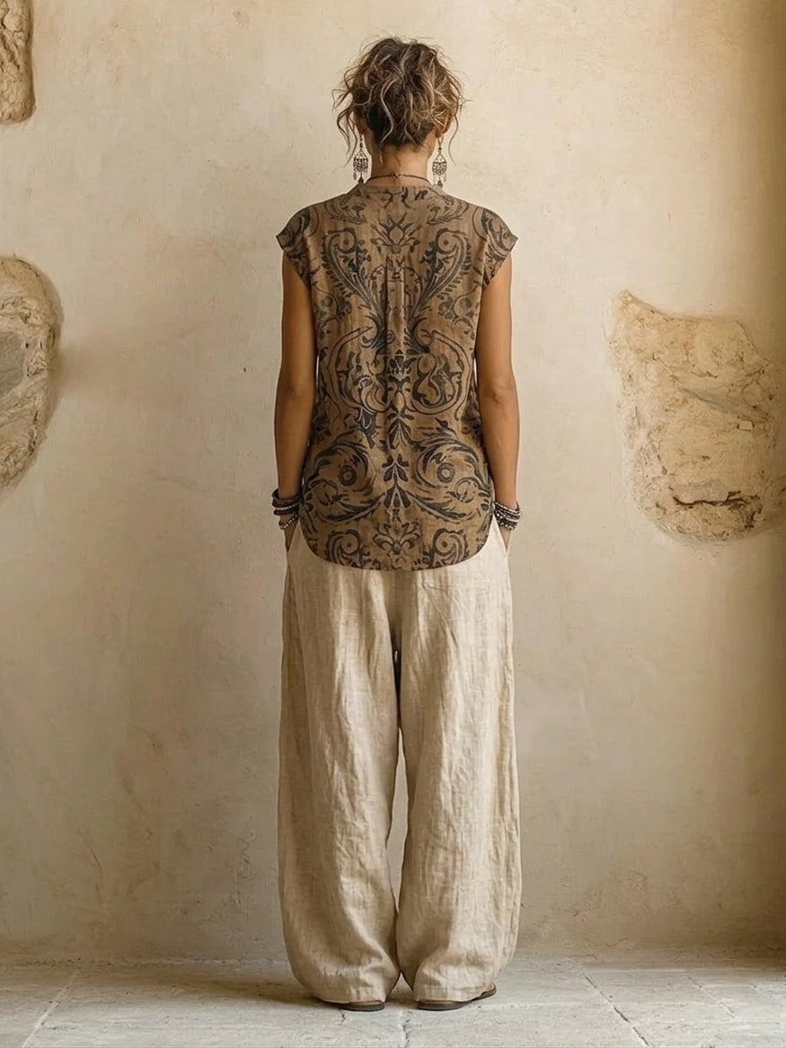 Women's Linen 3-Piece Set – Duster Coat & Wide-Leg Trousers