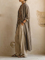 Women's Linen 3-Piece Set – Duster Coat & Wide-Leg Trousers