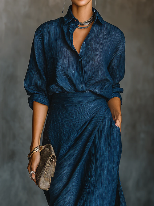 Selena Shirt and Skirt Set – Tailored Top, Maxi Skirt