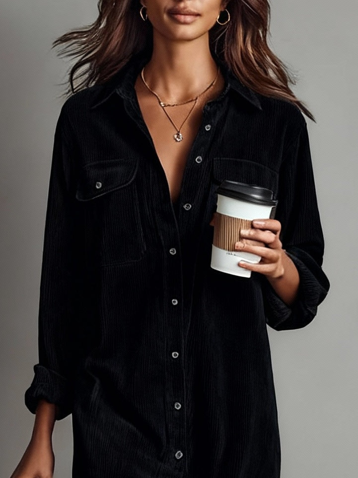 Women's Corduroy Double Pocket Midi Dress