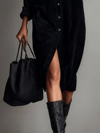 Women's Corduroy Double Pocket Midi Dress