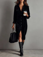 Women's Corduroy Double Pocket Midi Dress
