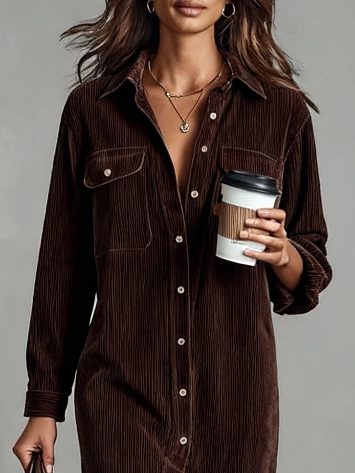 Women's Corduroy Double Pocket Midi Dress