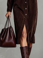 Women's Corduroy Double Pocket Midi Dress