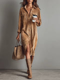 Women's Corduroy Double Pocket Midi Dress