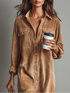 Women's Corduroy Double Pocket Midi Dress