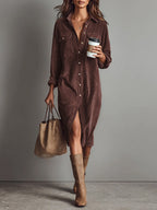Women's Corduroy Double Pocket Midi Dress