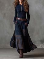 Annalise | Buttoned Plaid Maxi Dress