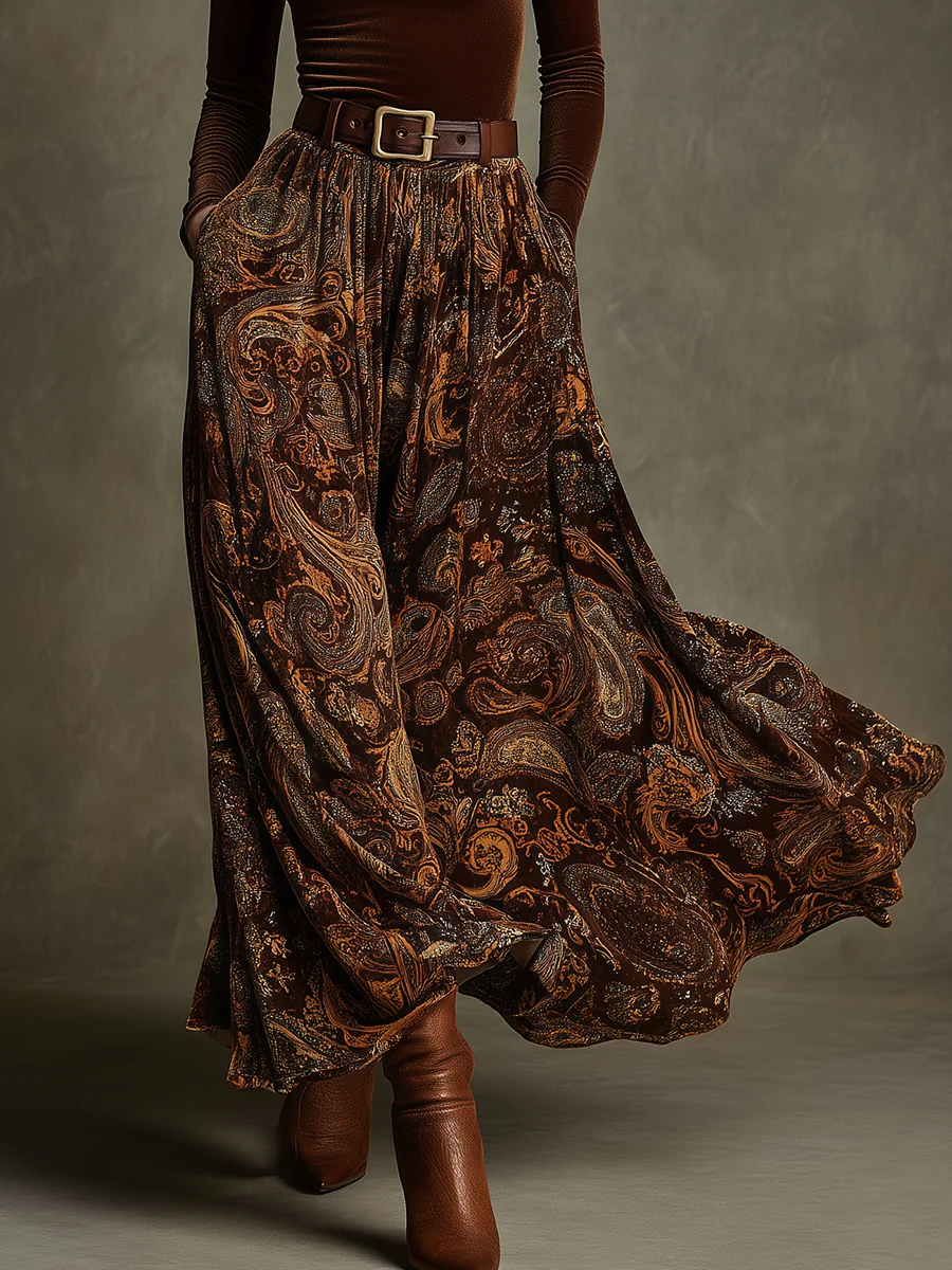 Women's Velvet Top & Paisley Maxi Skirt Set