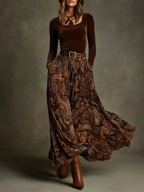 Women's Velvet Top & Paisley Maxi Skirt Set