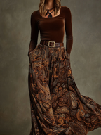 Women's Velvet Top & Paisley Maxi Skirt Set