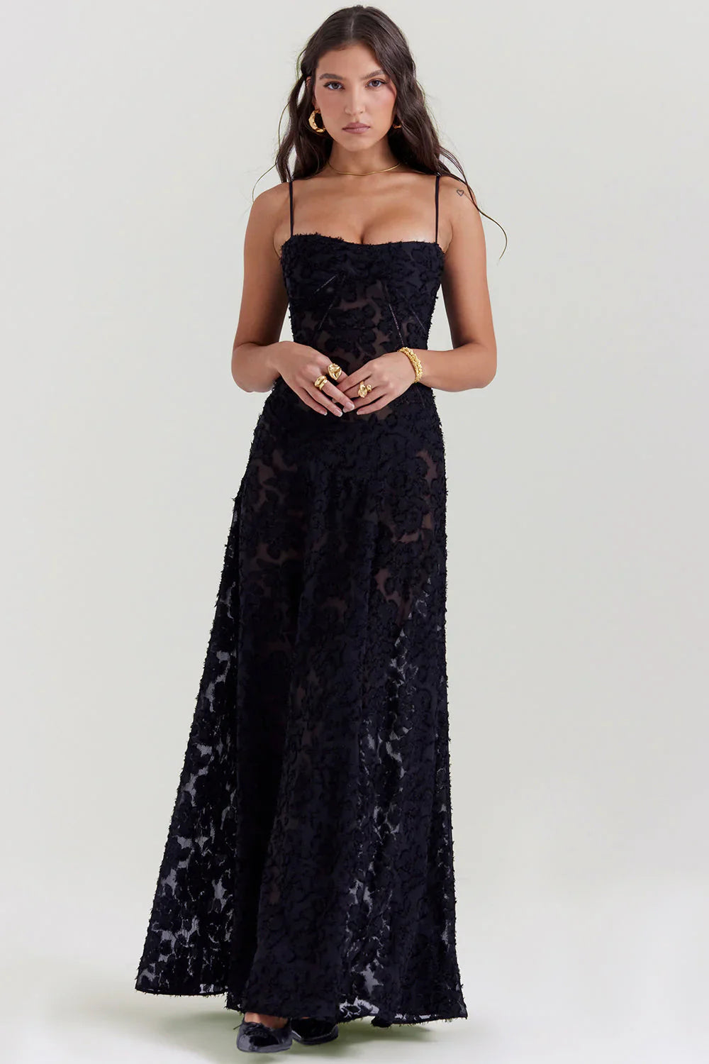 Women's Vintage Lace Floral Maxi Dress
