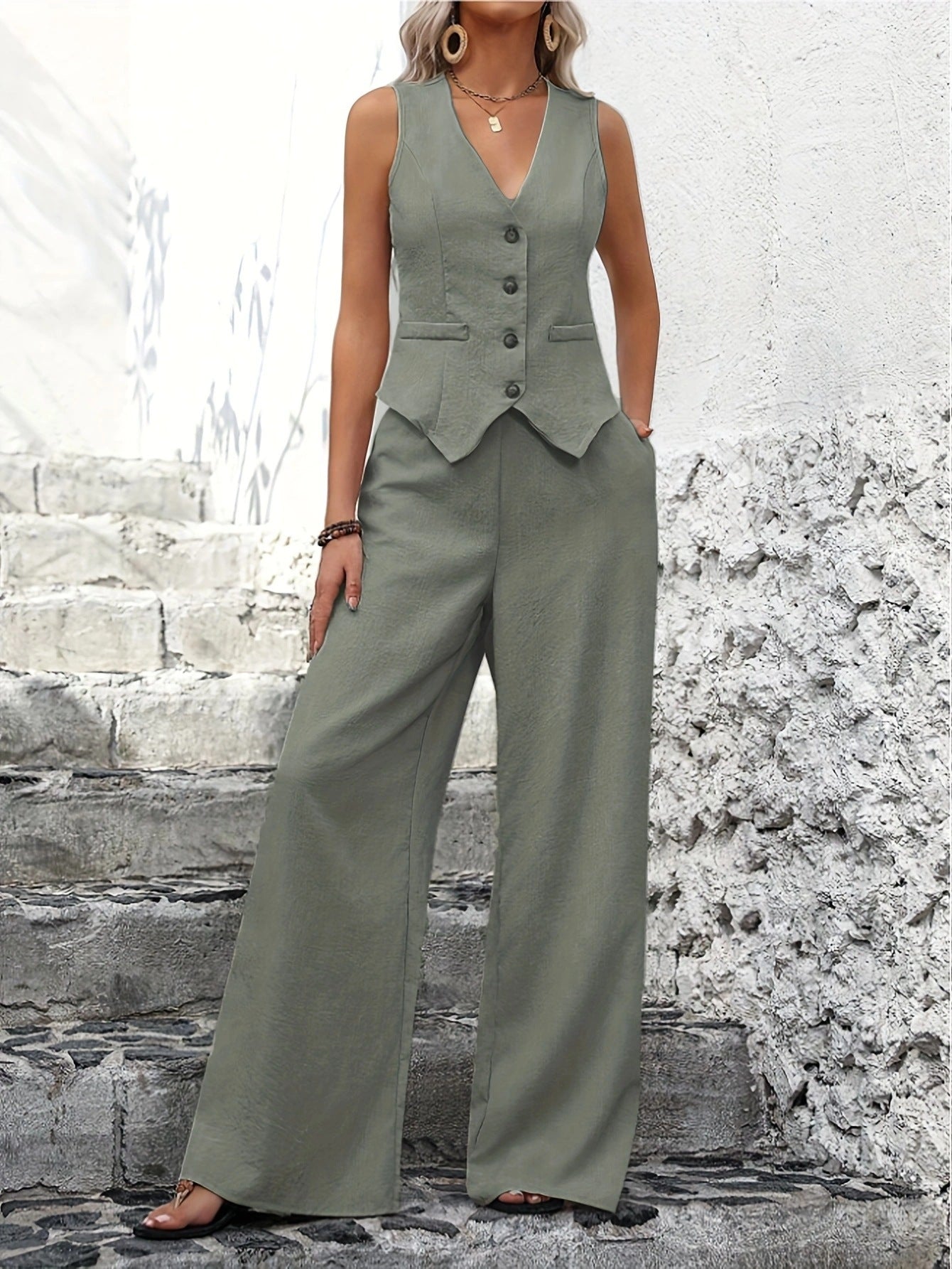Women's Vest & Wide-Leg Trouser Set
