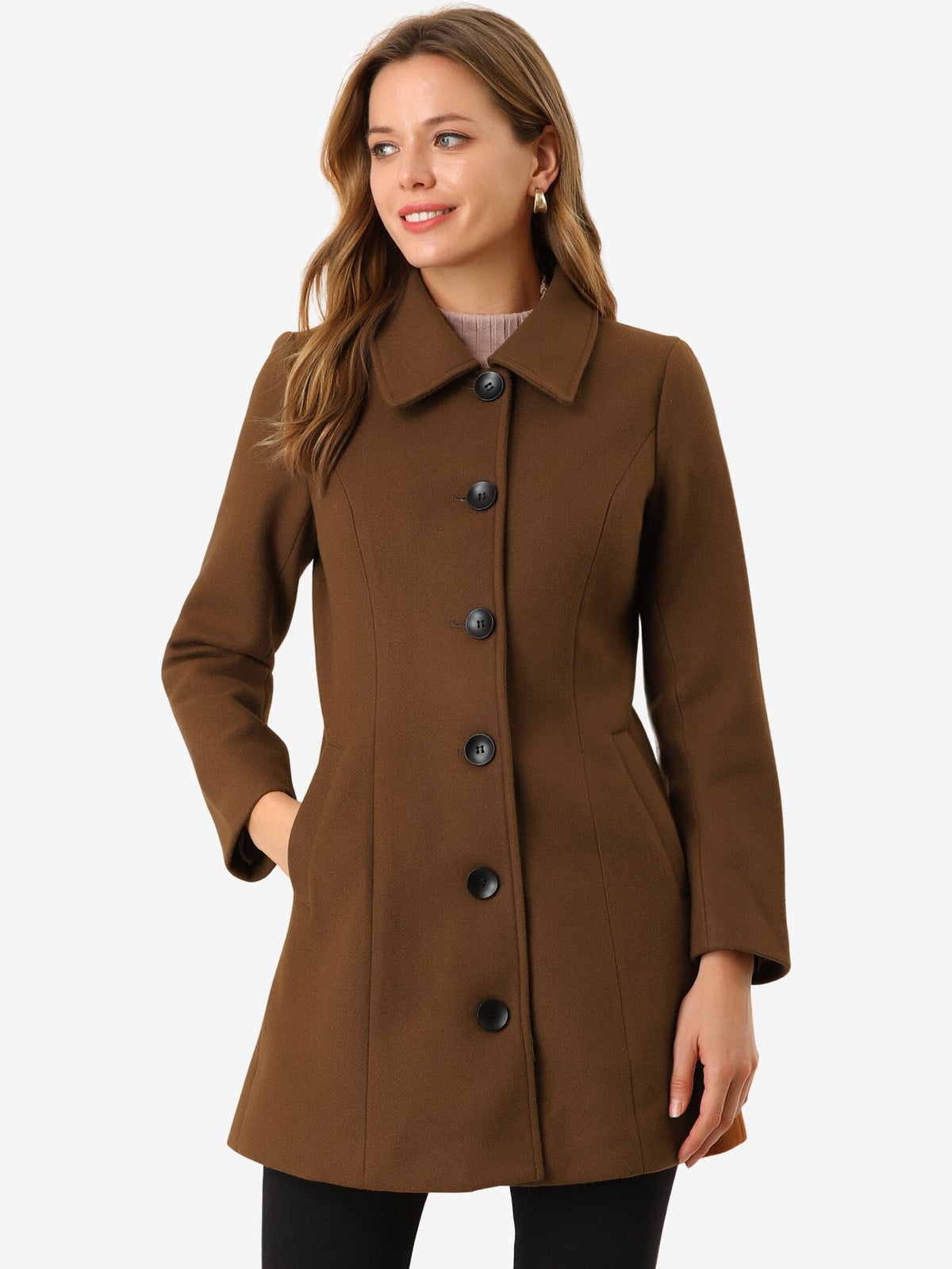Women's Mid Length Button Front Overcoat